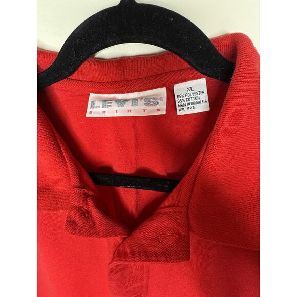 Vintage 80s Levis "E" Shirt Polo Short Sleeve Ringer Red Men XL Embroidered Logo - Picture 2 of 9